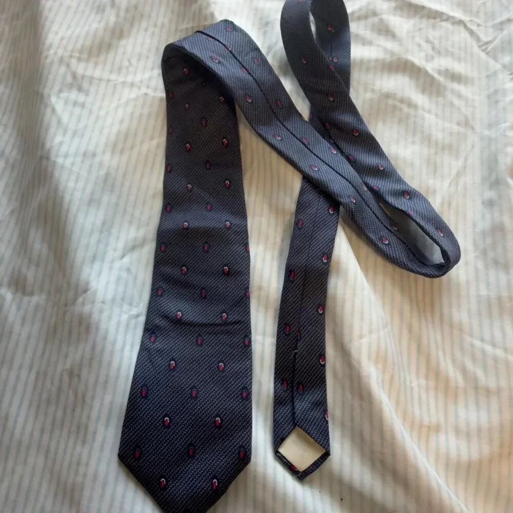 Rich's House Silk Necktie Navy Blue with Red and White Dot Pattern  #silk #tie
